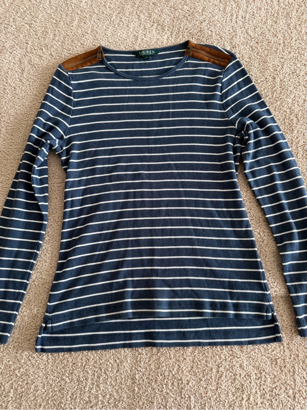 Ralph Lauren Navy and White Striped Long Sleeve Top
